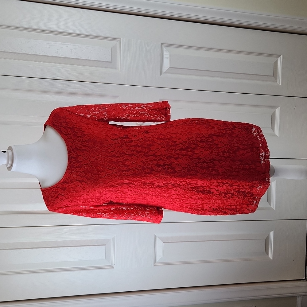 Mac + Jac xl red lace dress stretch bodycon with long sleeves